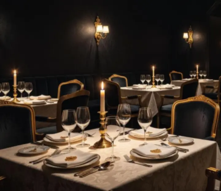 Luxusní večerní restaurace se svíčkami a elegantně prostřenými stoly